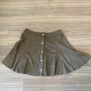 Green Suede A Line Skirt with Button Detail | Small